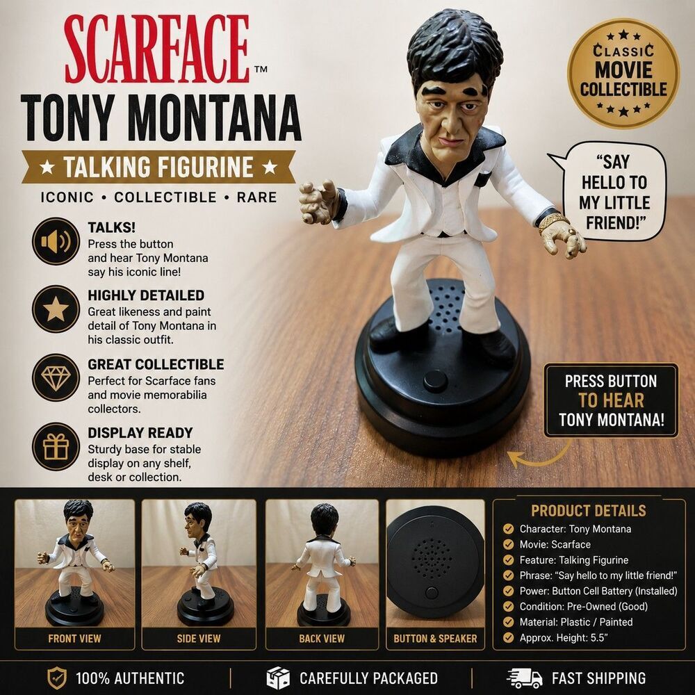 Scarface Tony Montana Talking Figure Universal Studios Sound Figurine White Suit